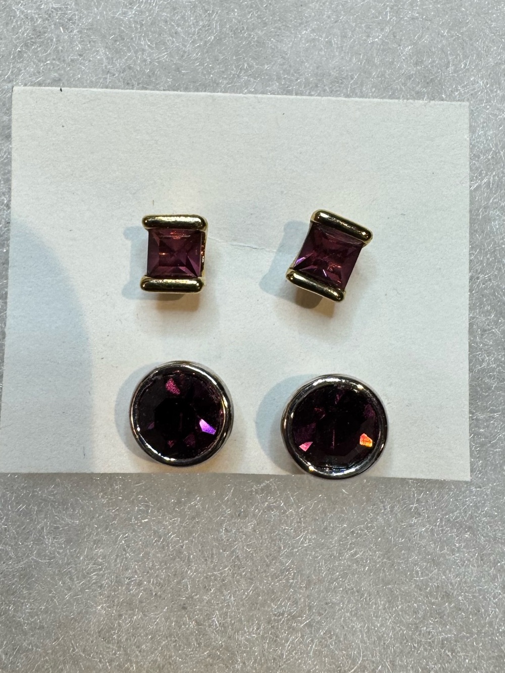 Lia Sophia Amethyst Purple Cut—Crystal Stud Earrings Set – 2 Pairs